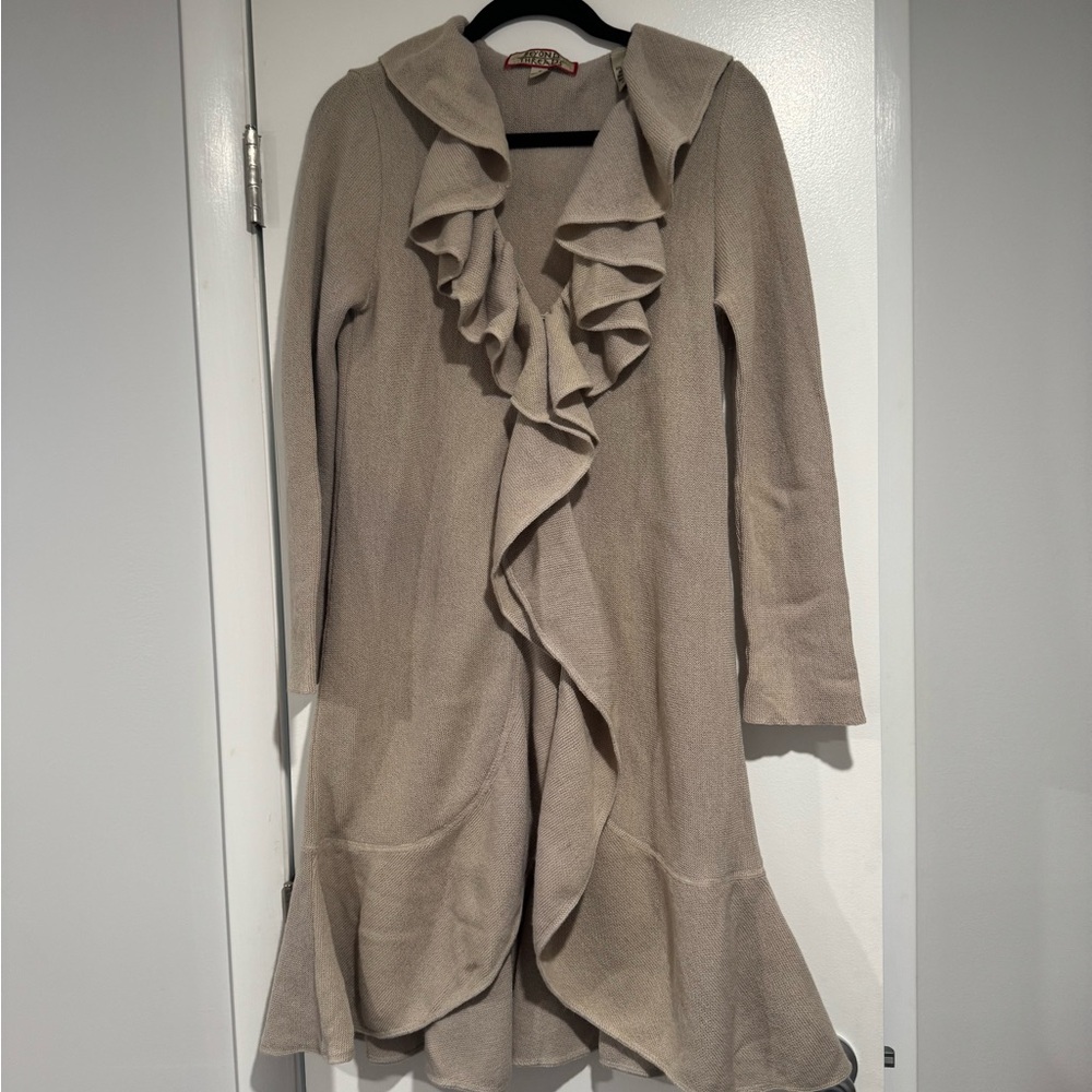 Beyond Threads Alpaca & Wool Beige Ruffle Cardigan